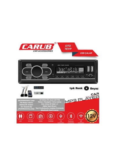 Oto Teyp-radyo Aux/bluetooth/mp3/sd Kart/usb X 2 Şarj Uzaktan Kumandalı Beyaz Işıklı