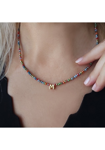 Vaoov 925 Ayar Gümüş Çok Renkli Kristal Taşlı Harf Kolye