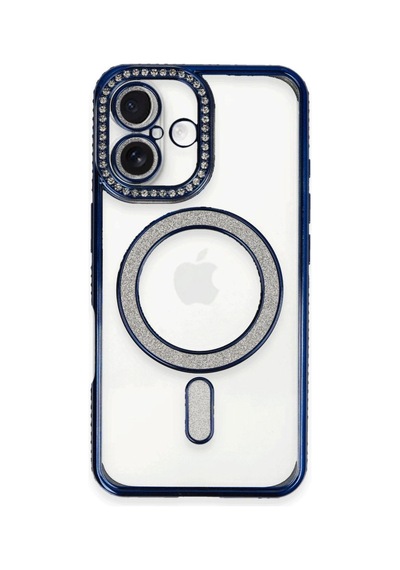 Apple iPhone Uyumlu 16 Kılıf Joke Simli Magneticsafe Kılıf - Lacivert