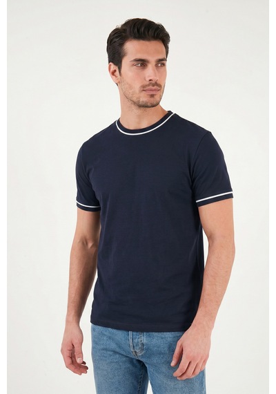 Buratti Pamuklu Bisiklet Yaka Kontrast Şeritli T Shirt Erkek T Shirt 5904034 İndigo