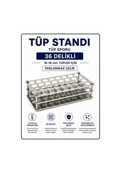Tüp Standı - Tüp Sporu - 36 Delikli- 16-18 mm Tüpler İçin Paslanmaz Çelik