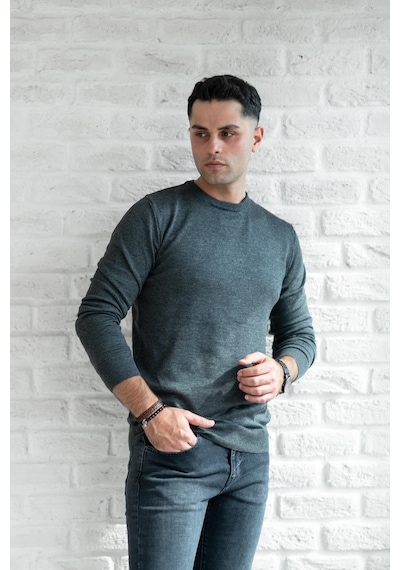 Sıfır Yaka Pamuklu Slimfit Basic Erkek Triko Kazak 001