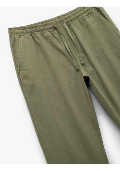 Koton Beli Bağcıklı Cep Detaylı Keten Pamuk Karışımlı Pantolon Khakı 5sam40181hw Haki