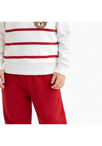 Ürünya Erkek Bebek Çizgili Sweatshirt Ve Kırmızı Eşofman Takımı-1321