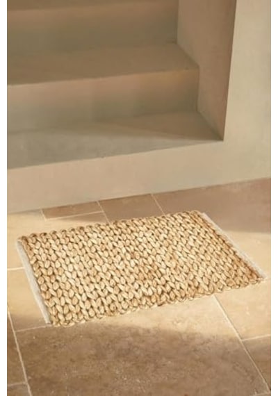 Deconox El Yapımı Örgü Jüt Hasır Lüx Kapı Önü Paspası, 65 X 45 Cm Açık Bej