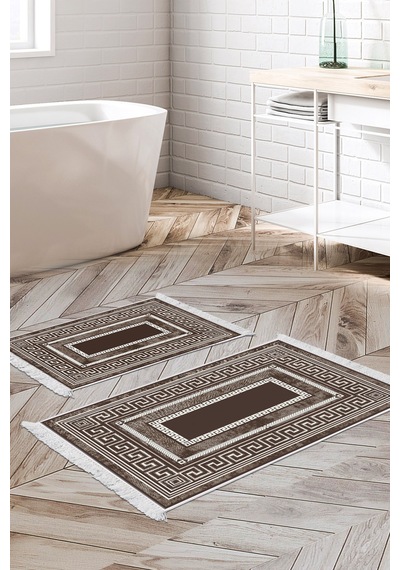 Dekoreko Kaymaz Taban Djt 2 Li Banyo Paspas Takımı Trend Saçaklı Modern 651m Kahve