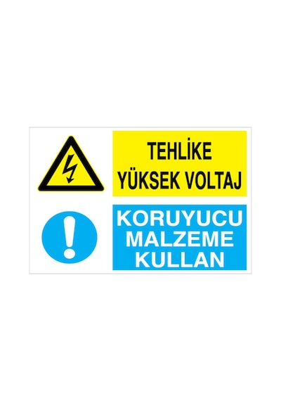 Tehlike Yüksek Voltaj - Koruyucu Malzeme Kullan Uyarı Tabelası - 20x30 Foreks - Di69