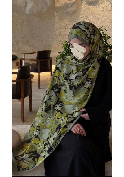Qalortex Scarf Pamuklu Garden Desen Şal-zeytin Yeşili