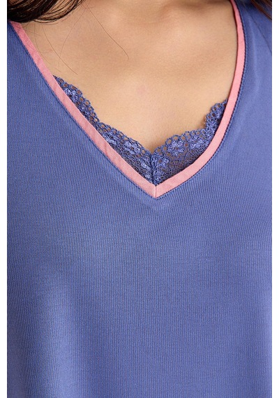 Amarelle Dream Mavi/pembe V Yaka Dantel Detaylı 4 Parça Pijama Takım Set Mavi/pembe