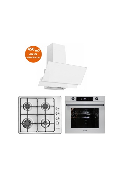 Eminçelik Ve Afm Tech 31 220 + FM7701 + FM3301 İnoxbu Turbolu Dijital Beyaz Ankastre Set