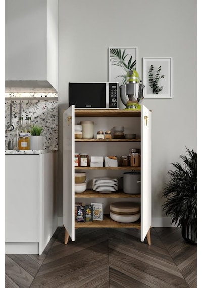 Simple Çok Amaçlı Dolap Mutfak Balkon Kiler Banyo Ayakkabılık Dolabı Ekru Ceviz