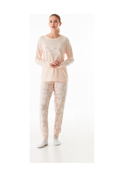 Fullamoda Tavşan Nakışlı Bisiklet Yaka 2 Li Pijama Takımı 24mıcg631216873-somon SOMON