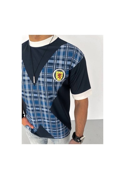 Erkek Bisiklet Yaka Baskılı Kısa Kol Oversize T-shirt - Siyah