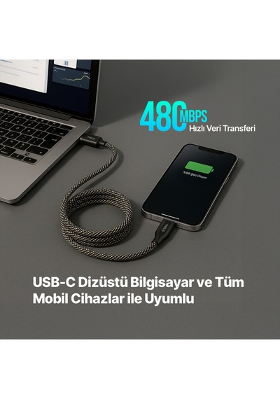 Ttec 2DK61S USB-C - USB-C Mıknatıslı 100 CM 60W Örgü Hızlı Şarj Kablosu 2Dk61S