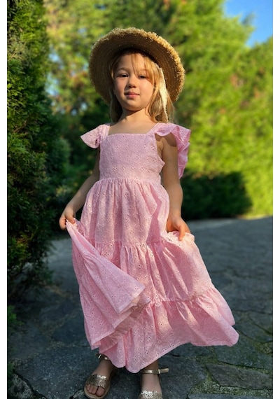 Noble Kids Kız Çocuk Fiyonk Detaylı Brode Fistolu Elbise Pembe