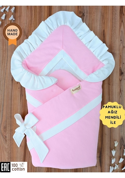 Bebek Battaniyesi Kundağı %100 Pamuklu İnci Waffle Kumaş Yenidoğan Hastane Çıkışı Hediyelik Örtü Knd45498 Pembe
