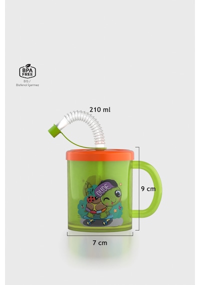 Renga Ruby Kaplumbağa Desenli 210 Ml Pipetli Kulplu Pp Bebek Bardağı 142026 Yeşil-turuncu Yeşil