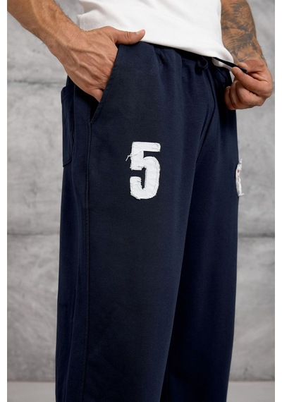 Hiccup Nomarc Desenli Geniş Paça Büzgü İpli Eşofman Altı Lacivert