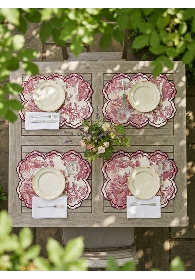 Toile Burgundy Embroidered Amerikan Servis Çok Renkli
