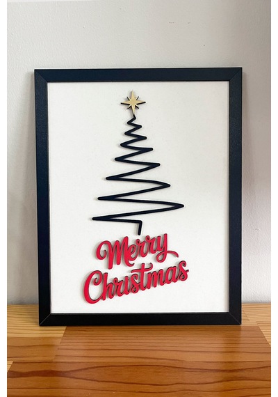 Merry Christmas Yazılı 3d Yılbaşı Tablosu 2 Katmanlı Ahşap Mdf