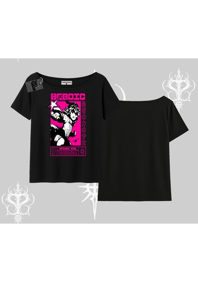 Startmore Startmore Kayık Yaka Tshirt Heroic Anime Girl Japon Stil Grafik Baskılı Siyah