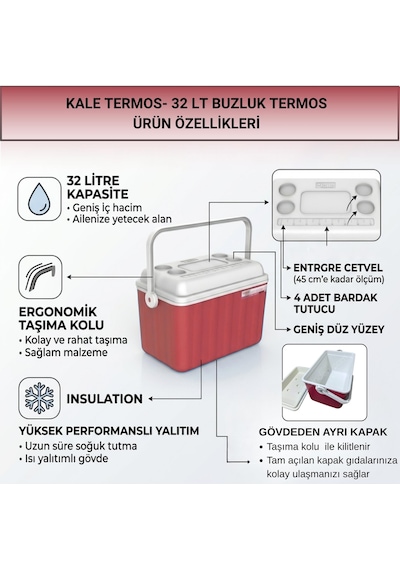 32 Lt Buzluk Termos 1015 Cooler Box Kırmızı