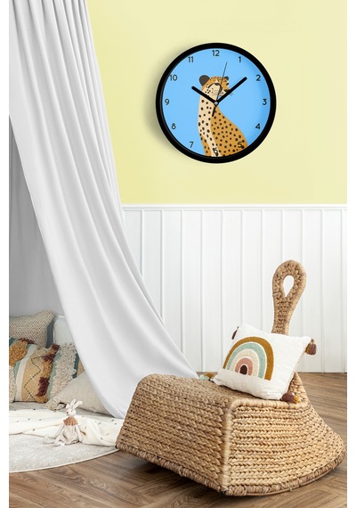 Asil Leopar Modern Duvar Saati - Çocuk Odası Duvar Saati - 25cm - Önü Camlı Siyah Kasa-jh1087 Siyah