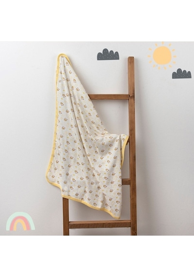 Vavbaby Ayıcık Desenli Bebek Tek Kat Kapitone Battaniye Kundak 80x90 Cm Sarı