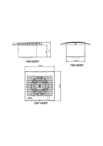 Aircol 120Lik Tuvalet, Wc Ve Banyo Fanı / Aspiratörü 160 M³/H