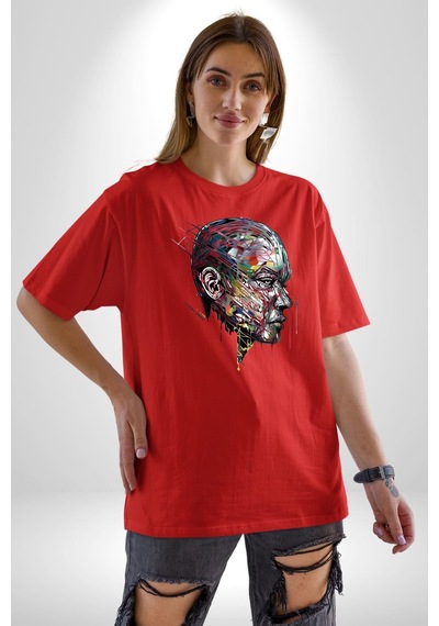İnsan Kafası Sulu Boya Pamuklu Bisiklet Yaka Unisex Oversize Boyfriend Dijital Baskılı Kırmızı T-shirt Kırmızı İnsan Kafası Sulu Boya Pamuklu Bisiklet Yaka Unisex Oversize Boyfriend Dijital Baskılı Kırmızı T-shirt Kırmızı