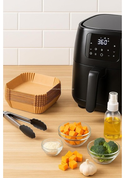 Busstier Airfryer Pişirme Kağıdı, Fritöz Yağlı Kağıdı, Yanmaz Kağıt 50 Adet Kare