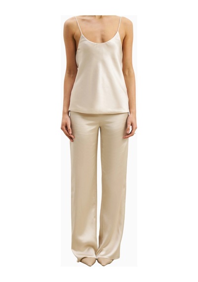 Because Of Alice Formal Satin Straight Leg Trousers Saten Düz Paça Kadın Pantolon Kırık Beyaz