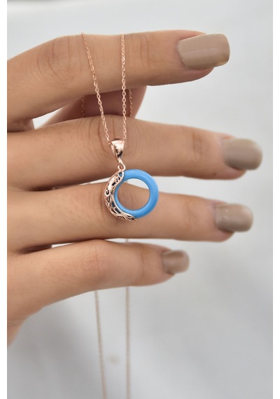 Papatya Silver 925 Ayar Gümüş Rose Kaplama Ejderha Desenli Turkuaz Simit Kolye