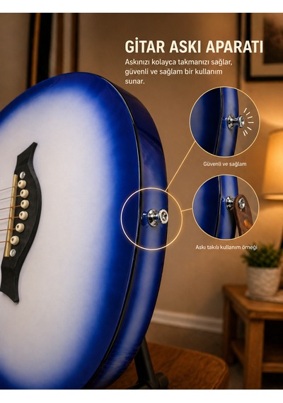 Valares 38c Kesik Kasa Sap Ayarlı Akustik Gitar 38 4/4 Full Aksesuar Hediyeli Mavi Sunburst Blue Sunburst