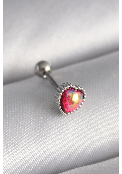 316l Çelik Gümüş Renk Kırmızı Mineli Kalp Tragus Piercing Çok Renkli