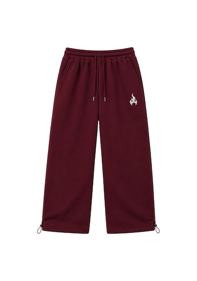 Zaee Flame Nakışlı Ayarlanabilir Paça Premium Baggy Eşofman Altı Bordo