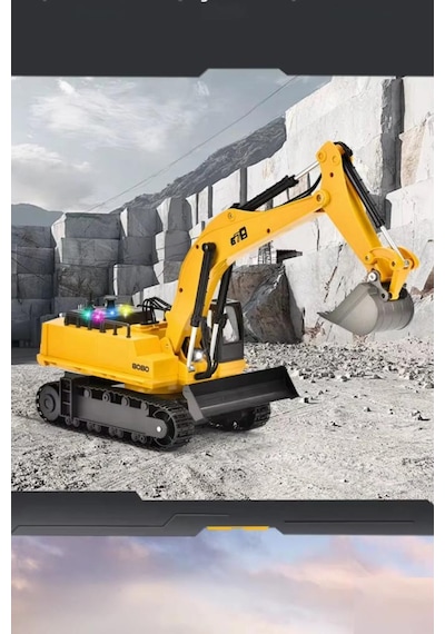 1:14 Ölçek Şarjlı Işıklı Sesli Konsol Kumandalı Metal Başlıklı Oyuncak Ekskavatör Kepçe