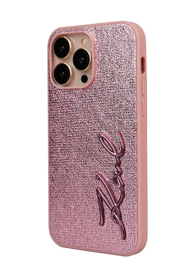 Apple Uyumlu iPhone 14 Pro Max Kılıf Karl Lagerfeld Lisanslı 3d Kl Yazılı Saffiano Rhinestones Pembe