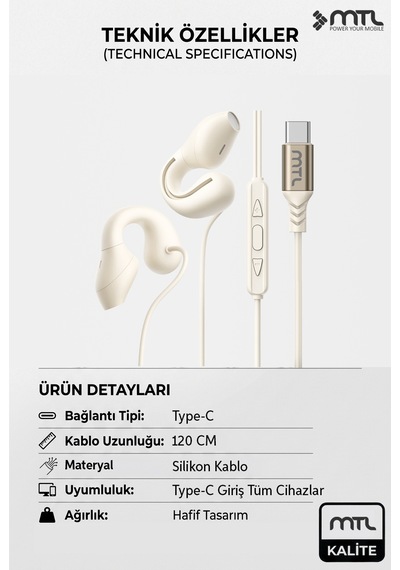 Type-c Açık Kulak Openear Stereo Kulaklık Kancalı Tak Çalıştır Oyuncu Spor Yüksek Ses Kalitesi Mt299