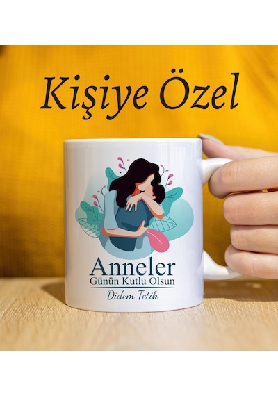 Anneler Gününe Özel Tasarım Defter & Özel Tasarım Kokulu Mum & Özel Tasarım Kupa & Beyaz Fotoğraf Çerçevesi Hediye Seti