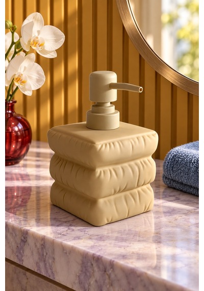 Rosıe Kum Beji Katmanlı Kare Seramik Sıvı Sabunluk 500 Ml Karışık