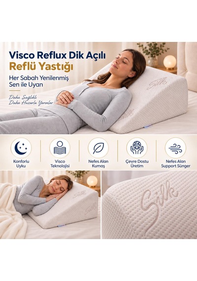 Homedius Viscotherm Reflux Dik Açılı Silk Kumaş Reflü Yastığı 65x60x20 Cm Beyaz