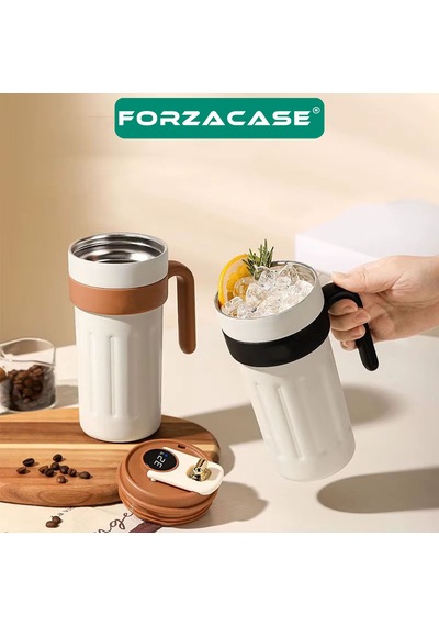 Forzacase Paslanmaz Çelik Termometreli 650 Ml Kulplu Termos - Fc945 Yeşil Yeşil