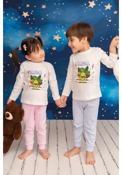 Pia Baby İsme Özel Erkek Çocuk 2 Adet Pijama Takımı %100 Pamuk Penye İsim Baskılı Kişiye Özel Kreş Pijaması Hediye Seti 20103p15pi Krem