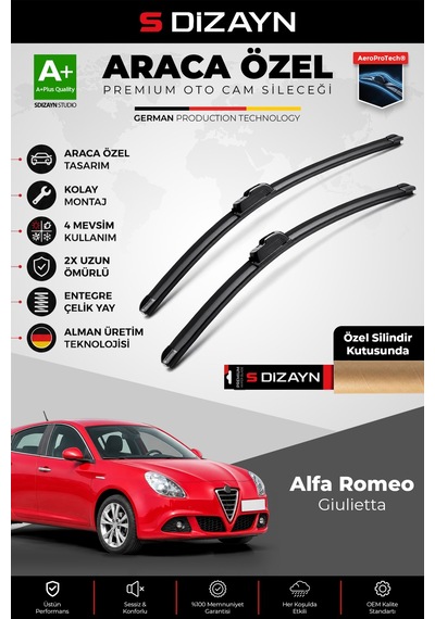 S-dizayn Alfa Romeo Giulietta Ön Cam Silecek Seti 2010-2020 Premium Araca Özel 60-45 Cm A+ Kalite