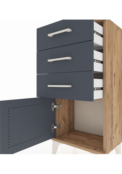 Arges Komodin 3 Çekmeceli Tek Kapaklı 44x30x96 Çam-antrasit Çam