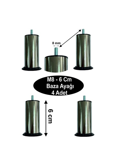 M8 - 6 Cm 4 Adet Baza/koltuk Ayağı Gri Diğer