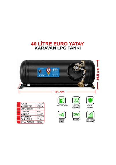 40 Litre Yatay Euro Karavan Lpg Tankı Siyah