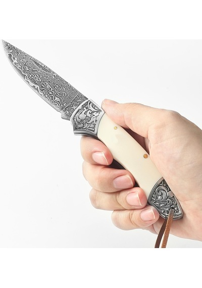 Sibirya Edc Kamp Survival Damascus Çakı Beyaz