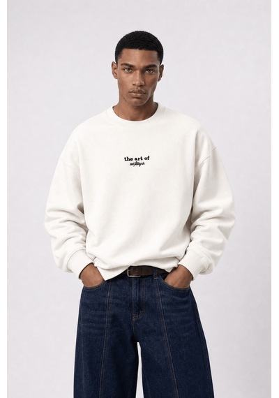 Respire Erkek The Art Of Patch Detaylı Oversize Sweatshirt Ekru